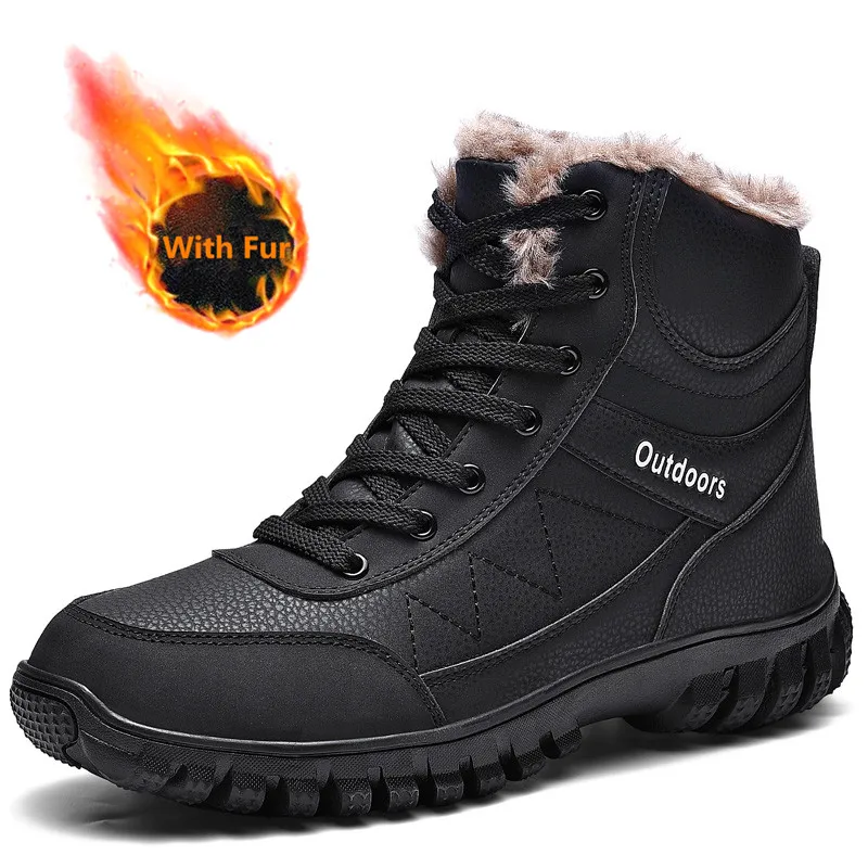 

Men's Leather Casual Shoes Winter Outdoor Platform Slip-on Hiking Climbing High Top Quilted Sneakers Warm Snow Boots with Fur