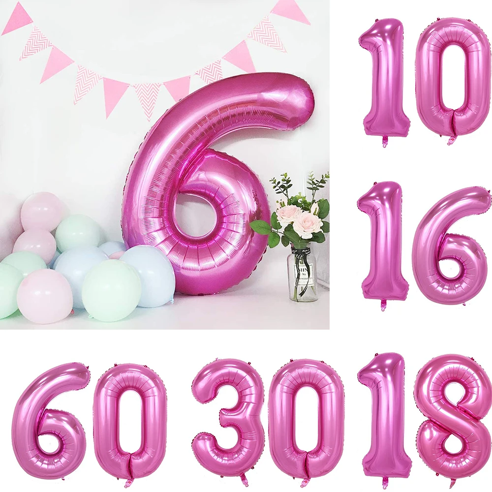 Гигантская розовая фотофольга с цифрами 32 дюйма большое количество 10 11 16 30 40 50 60