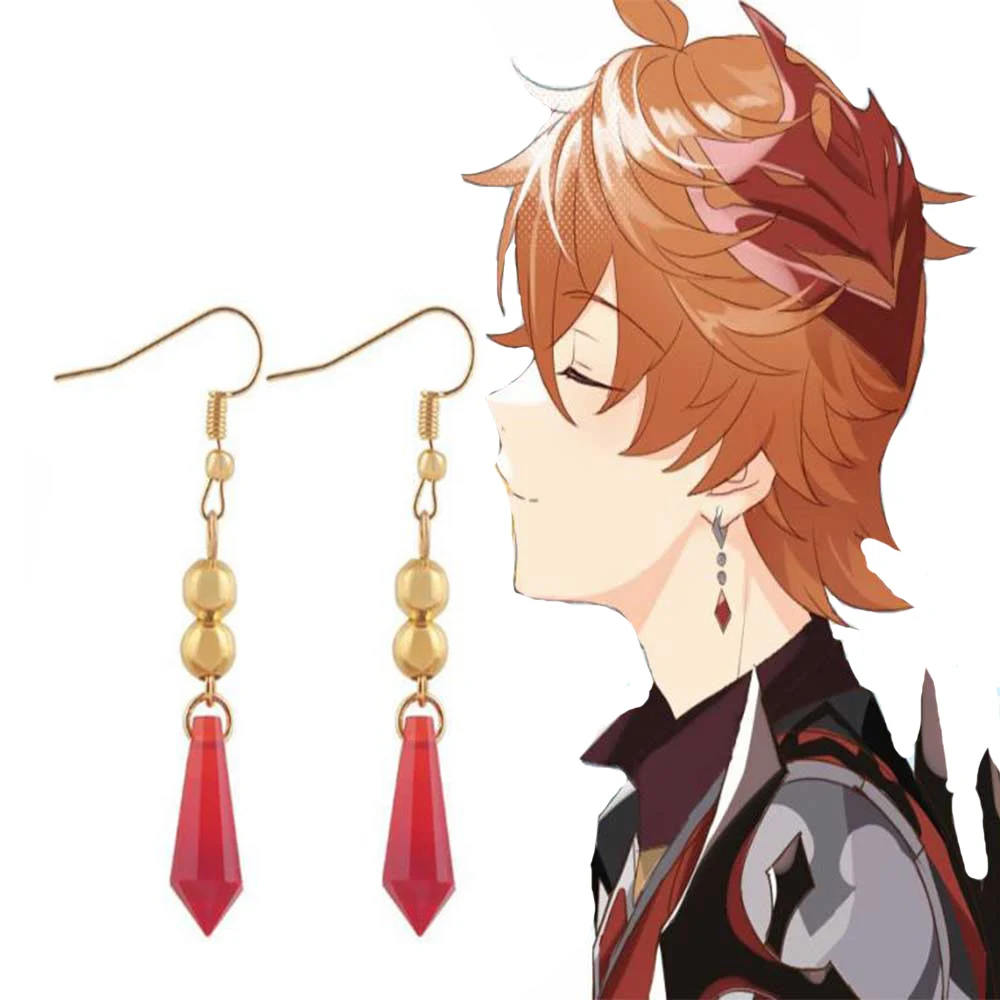 

Genshin Impact Tartaglia Earrings Cartoon Figure Cosplay Genshin Childe Earring Anime Jewelry Accessories Christmas Gift