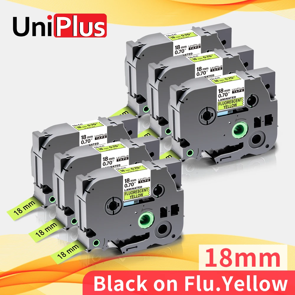 Флуоресцентная лента для этикеток UniPlus 6PK 18 мм * 5 м C41 черный на желтом | Компьютеры