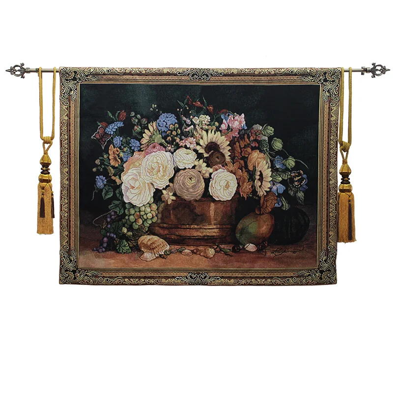 

Pastoral Style Living Room Background Wall Hanging Decor Blanket Flower and Shell Wall Tapestry Farmhouse Home Decor