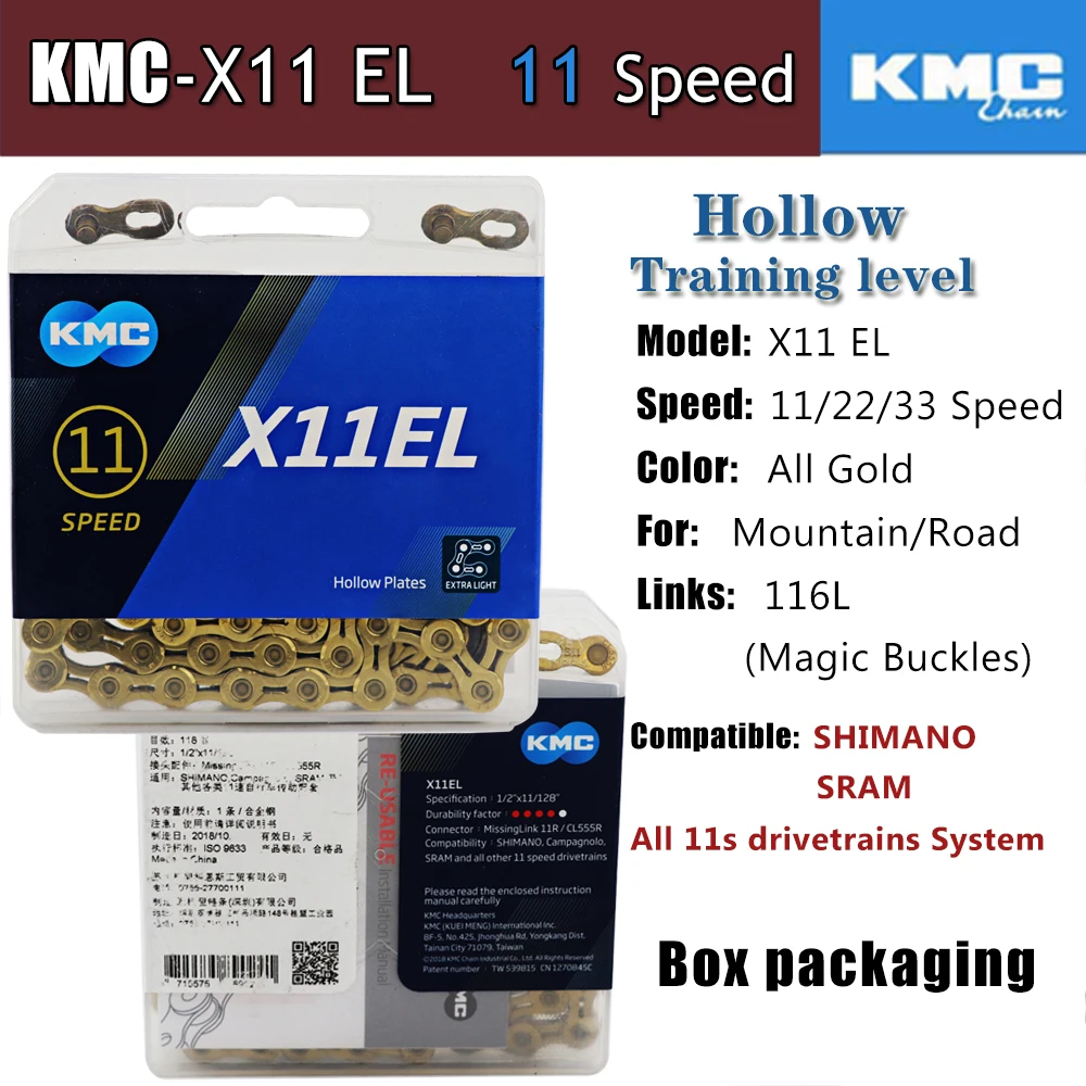 X11 EL Gold KMC X8 X 9 10 11 S EPT EL Z9 скоростной горный шоссейный велосипед полый золотой серебряный цепь для SRAM велосипедный маховик MTB части - Цвет: X11 EL Gold