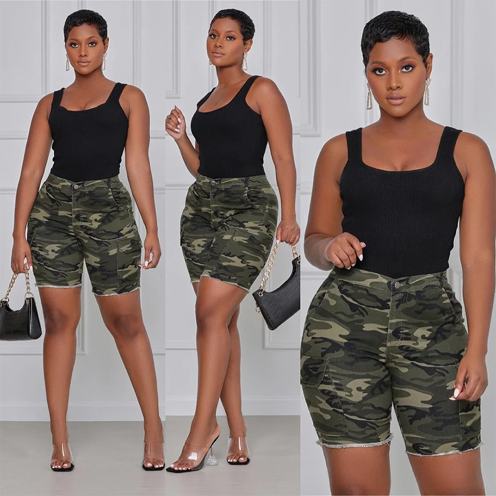 

Cargo Skinny Shorts For Women Camouflage Ladies Jean Denim Shorts Fashion Casual Armygreen Female Short Pants D30