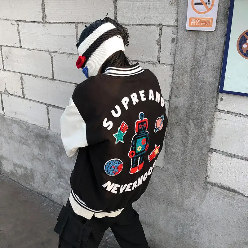 

American patchwork baseball suit couple 2021 spring and autumn new loose ruffian fried Street jacket coat fashion jacket women