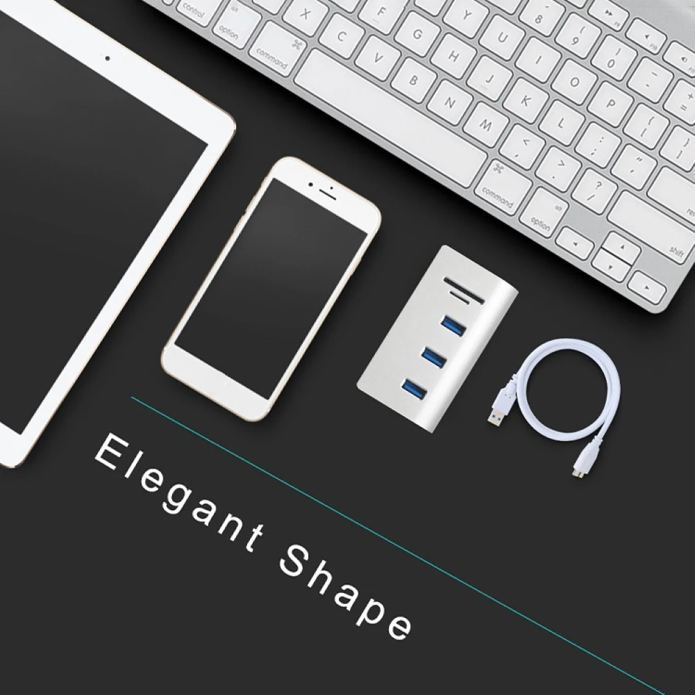 

USB3.0 HUB Aluminum USB Hub PC Splitter High Speed With Secure Digital Memory Card TF Reader Power Adapter For Laptops Tablets