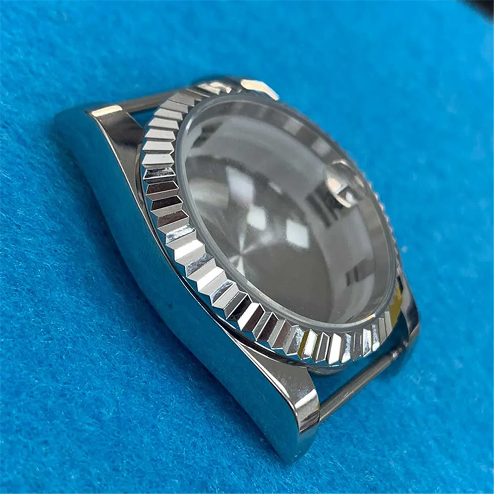 36mm Stainless Steel Watch Case Fluted Bezel Mineral Glass Mirror Case Fit For 8215 2813 8205 8200 Movement Watch Accessories
