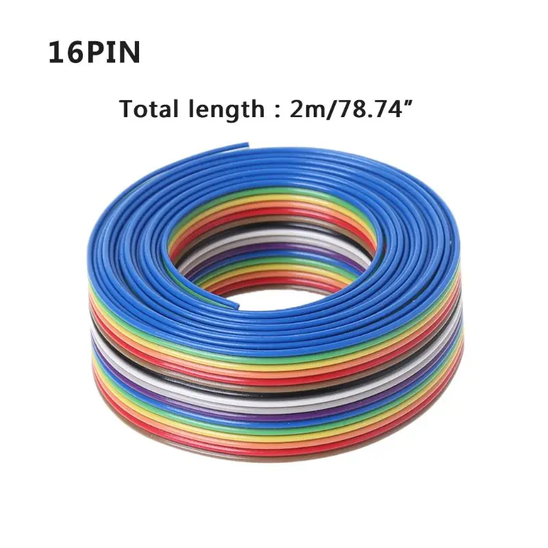 

2m 16 Pin Flat IDC Ribbon Extension Cable Rainbow Wire With 1.27mm Line Pitch Connect Wires