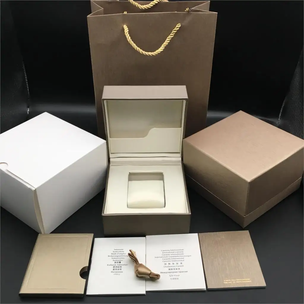 

High Quality Square Paper Watch Box booklets Papers Silk Ribbon Gift Bag Champagne AAA Watch Boxes Case