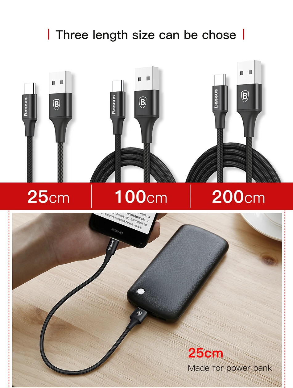Baseus usb type-C кабель USB C для samsung S9 S10 светодиодный кабель освещения type C для huawei P30 Lite Pro USB-C кабели для мобильных телефонов