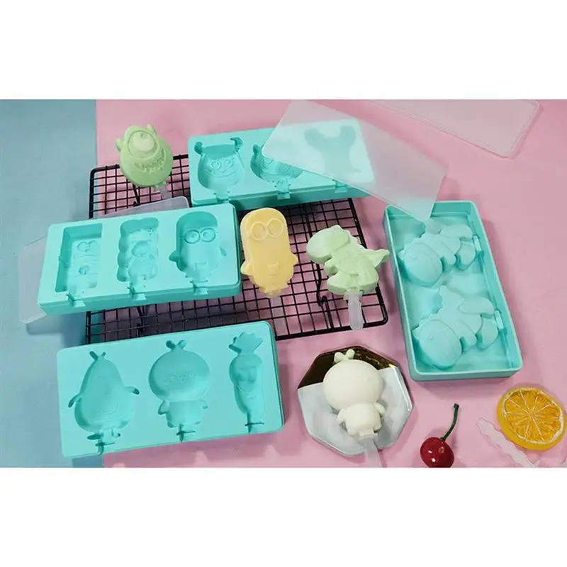 

Silicone Popsicle Molds with Lids Sticks Cartoon Ice Pop DIY Molds Reusable Ice Lolly Molds Kawaii Ice Cream Mould for Kids