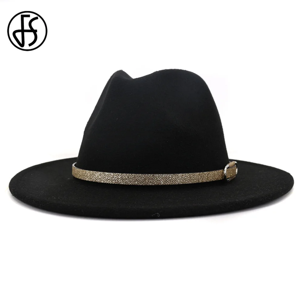 FS модная женская и мужская белая шерстяная фетровая шляпа с широкими полями