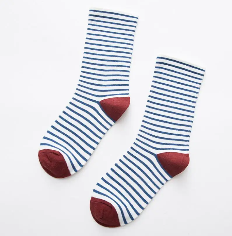 Women Solid Stripes Cotton Socks Slim Striped Crew Socks Spring Autumn Winter Socks Girls Ankle Socks Knee High Sock 6 pairs/lot