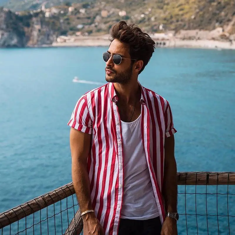 Летняя модная полосатая рубашка LZA Мужская красивая Высококачественная