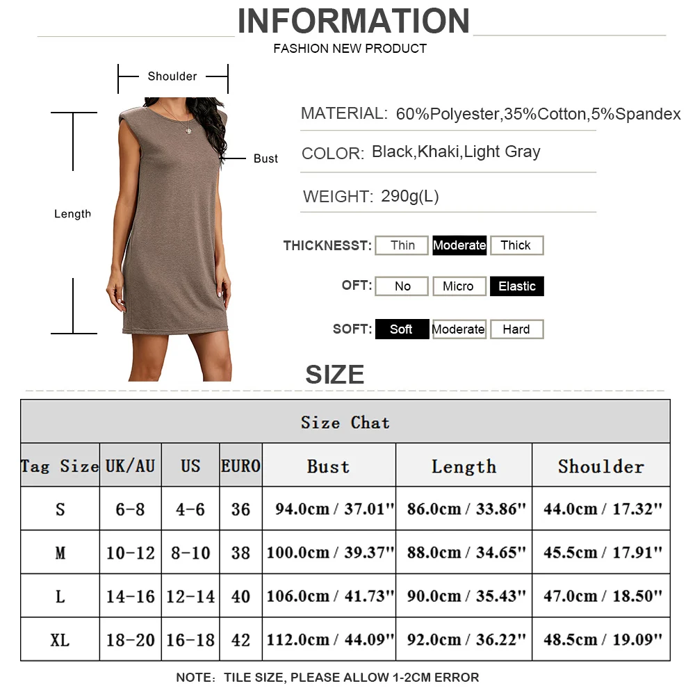 

Sleeveless Shoulder Pads Mini Dress Summer Dress for Ladies Solid Simple Daily Dress Women Casual Loose Dresses with Pockets D30