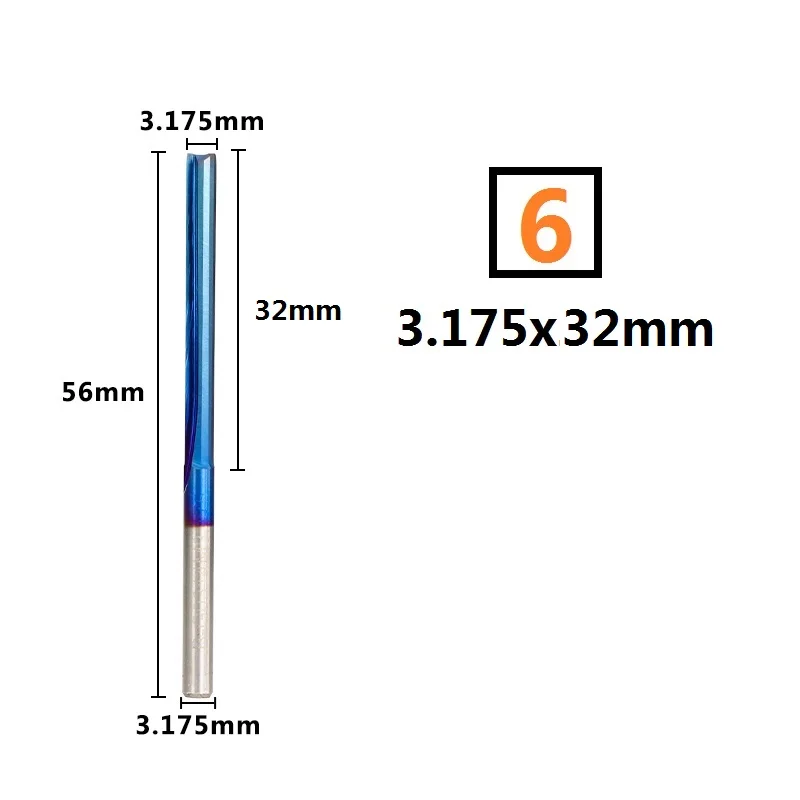 3.175x32mm 10 шт. 2 флейты 3,175 мм хвостовик 12-32 мм прямая Концевая Мельница Нано голубое покрытие фрезерный станок с ЧПУ для фрезерные резаки пластиковые концевые фрезы - Длина режущей кромки: 3.175x32mm
