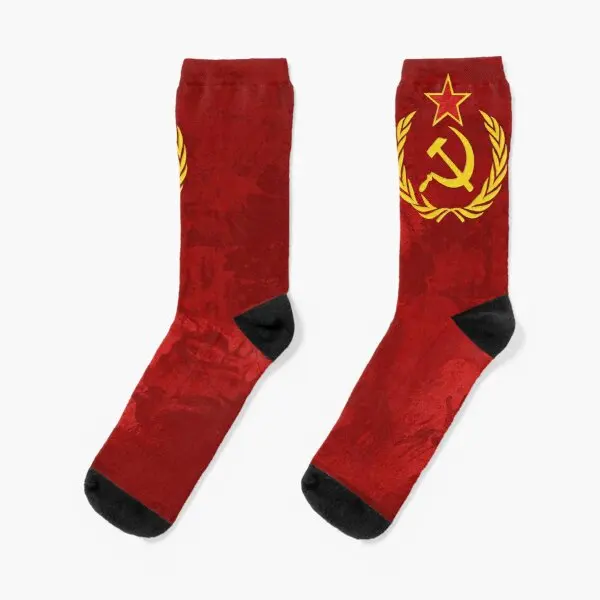 

Короткие черные мужские и женские носки до колена Hammer And Sickle