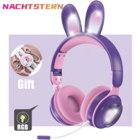 2022 New Wireless Earphones RGB Rabbit Ears Headset with Mic Cute Girls Music Bluetooth Headphones For Childrens Gamer Headset