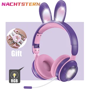2022 new wireless earphones rgb rabbit ears headset with mic cute girls music bluetooth headphones for childrens gamer headset free global shipping