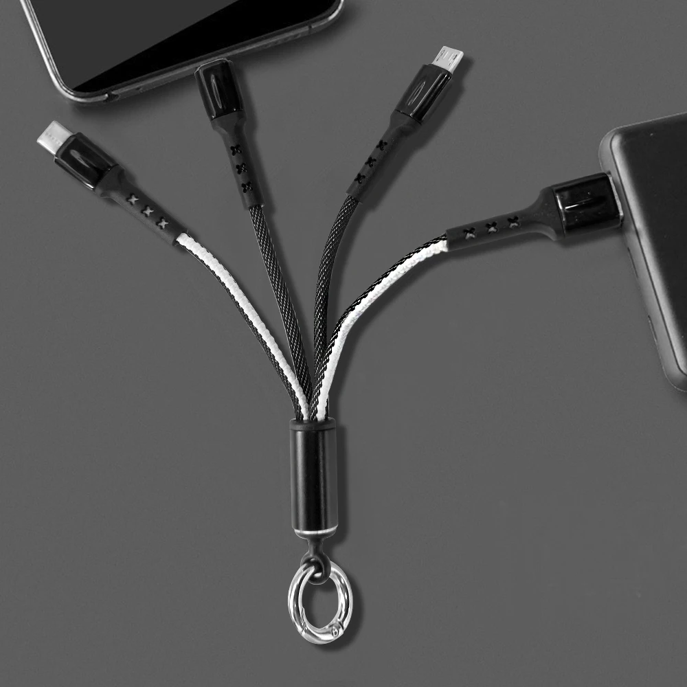 Миниатюрный USB кабель 3 в 1 с брелком портативный короткий Micro Type C мульти зарядный