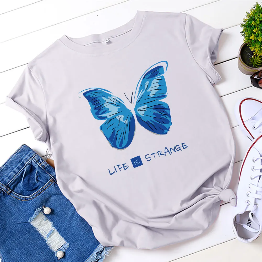 

JFUNCY Plus Size Women Tee Shirt 100% Cotton Short Sleeve Casual Female Tshirt Butterfly Print T-shirt Woman Summer Loose Tops