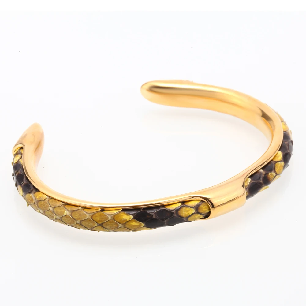 

Открытый золотой браслет из нержавеющей стали Mcllroy 316L, Браслет-манжета из кожи питона с фианитами, ювелирные изделия ручной работы для мужчи...