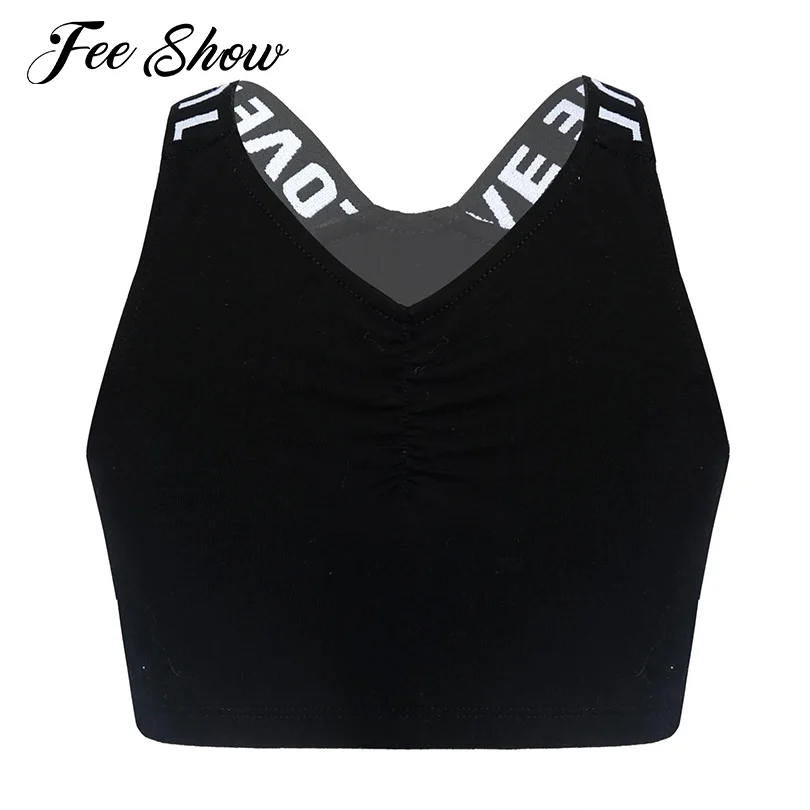 

Girls Solid One Piece Top Sleeveless Racer Back Running Vest Tank Tops Fitness Gymnastics Dancewear Letter Printing Sports Top