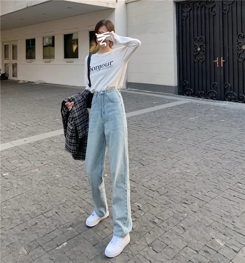 

Love the jeans in 2021, the new high loose waist thin joker wide-legged straight canister