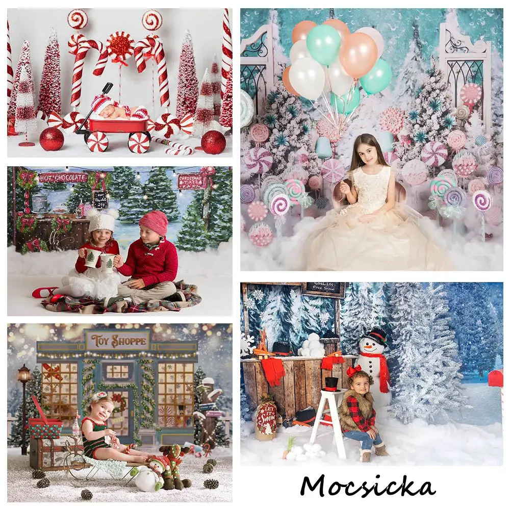 Mocsicka-Fondo de Navidad con copos de nieve para niños, fotografía de pastel de cumpleaños, Smash Party, foto de fondo, decoración de bastón de caramelo de Navidad