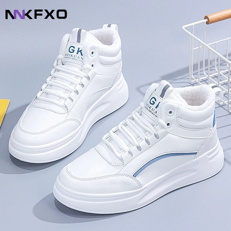 

2021 Winter Boots Women Ankle Boots Warm PU Plush Winter Woman Shoes Sneakers Flats Lace Up Ladies Shoes Women Short Snow Boots