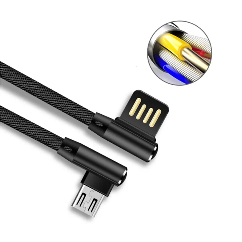 Плетеный 90 градусов под прямым углом type C/IOS/Micro USB кабель для быстрой синхронизации данных для iPhone Samsung Galaxy Note 10 Plus J5 J7
