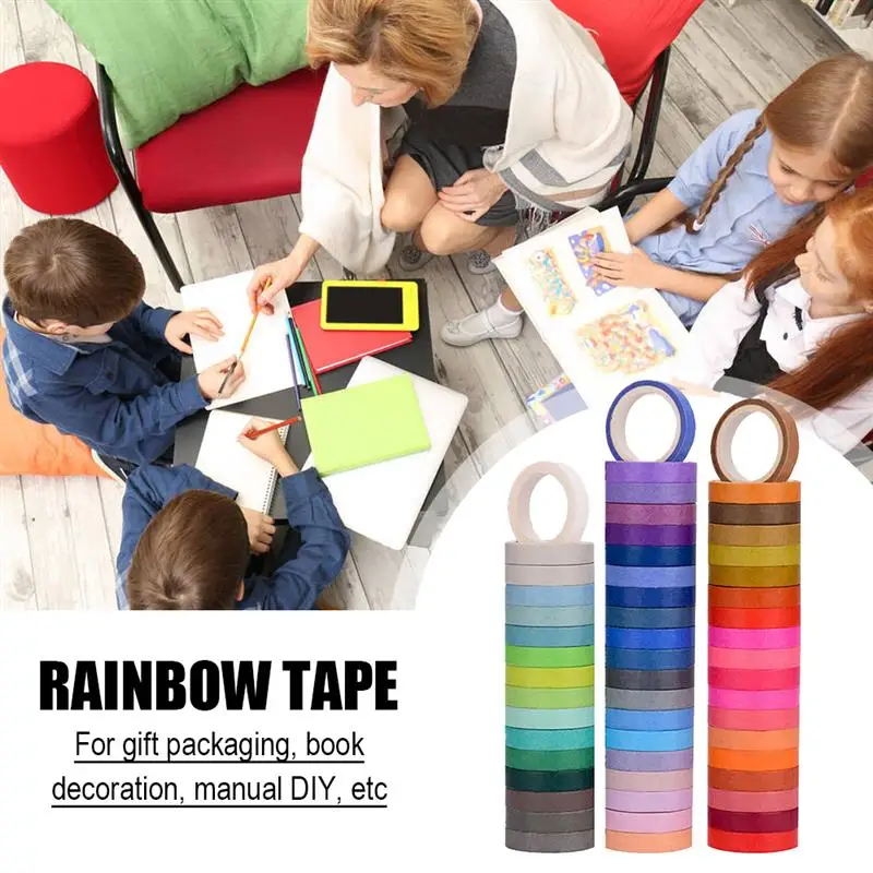 

60pcs Masking Tape Set Basic Solid Color Washi Tape Rainbow Decorative Adhesive Sticker Scrapbook Diary Stationery Arts Crafts