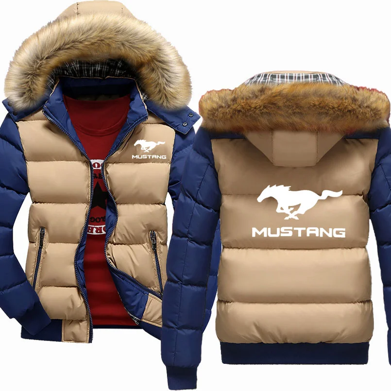 

Новое модное повседневное хлопковое шерстяное худи с принтом логотипа машины Mustang мужское зимнее флисовое утепленное теплое пальто мужски...