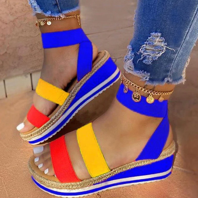 

2020 Sandals Women Wedges Platform Candy Color Ladies Hemp Shoes Ladies Summer Casual Slip On Strap Cross Cool Girls New