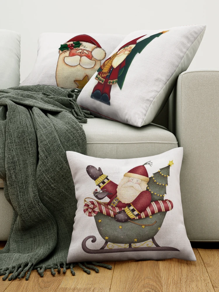WZH Cartoon Santa Claus pillowcase linen decoration Christmas gift cushion cover suitable for car sofa pillowcase 45cm*45cm