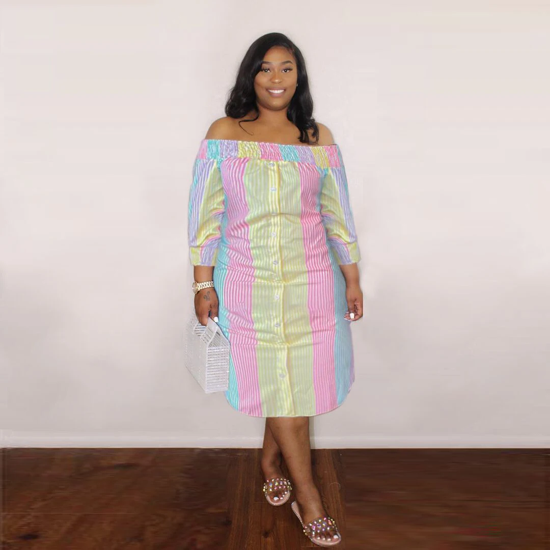 

Модный наряд, Осеннее женское платье большого размера, цветные прямые свободные платья с длинным рукавом, открытыми плечами, воротником-лод...