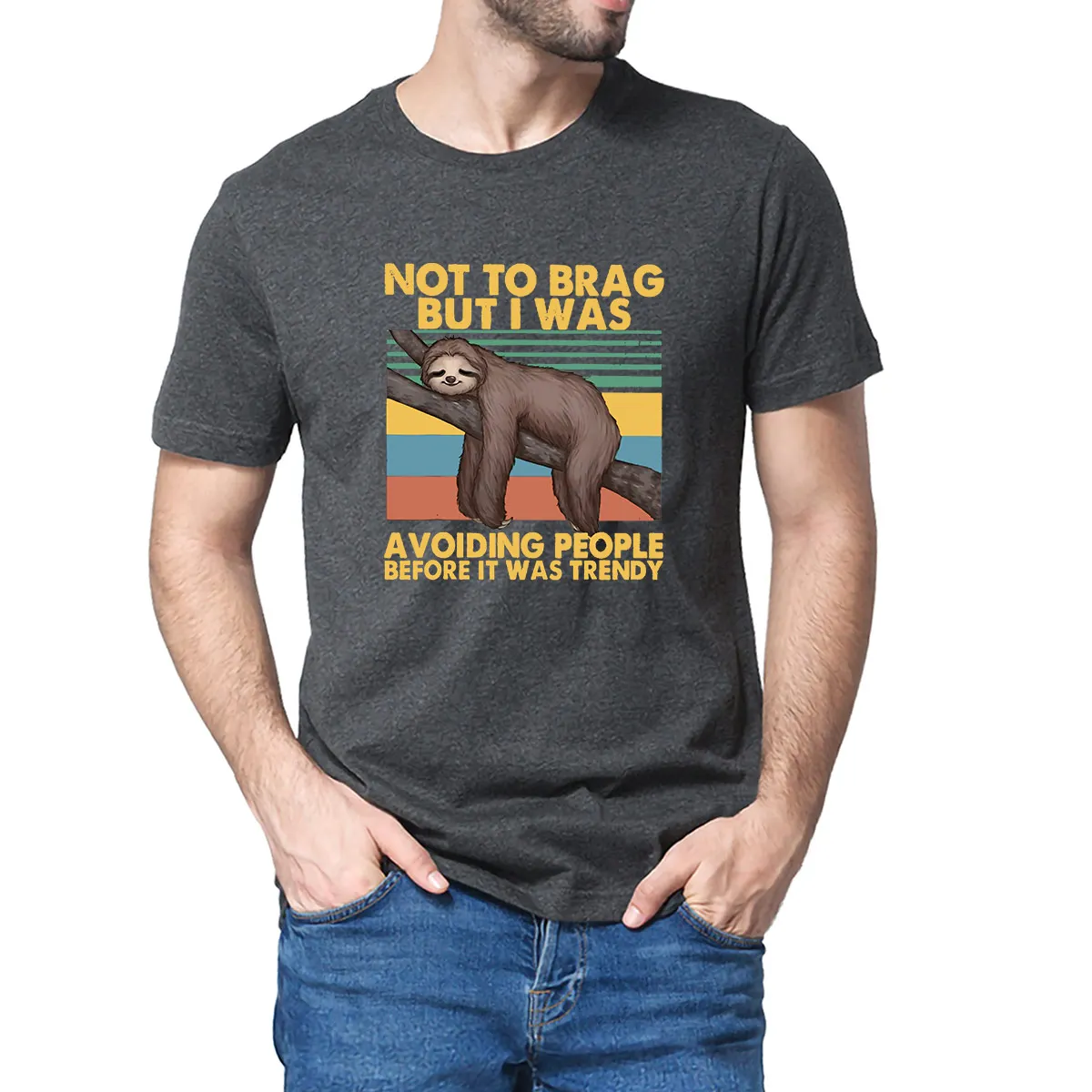 

Unisex Cotton Funny Sloth Not To Brag But I Was Avoiding People Before It Was Trendy Summer Men's Novelty Short Sleeve T-Shirt