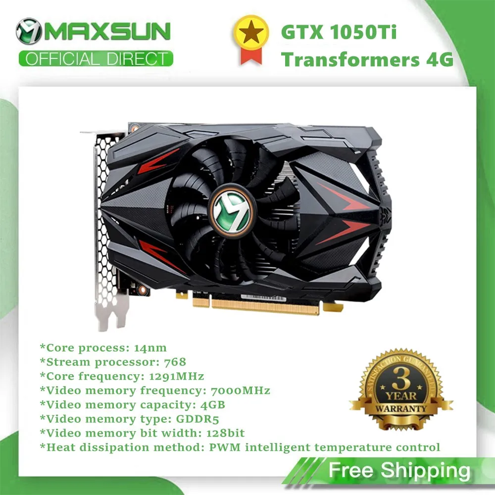Видеокарта Maxsun GTX1050TI Transformer 4G Nvidia GDDR5 128 бит GPU видеокарта для ПК DP DVI - изображение