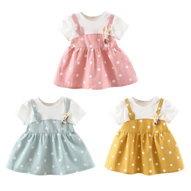 Детское летнее платье принцессы хлопковый сарафан с коротким рукавом и рисунком