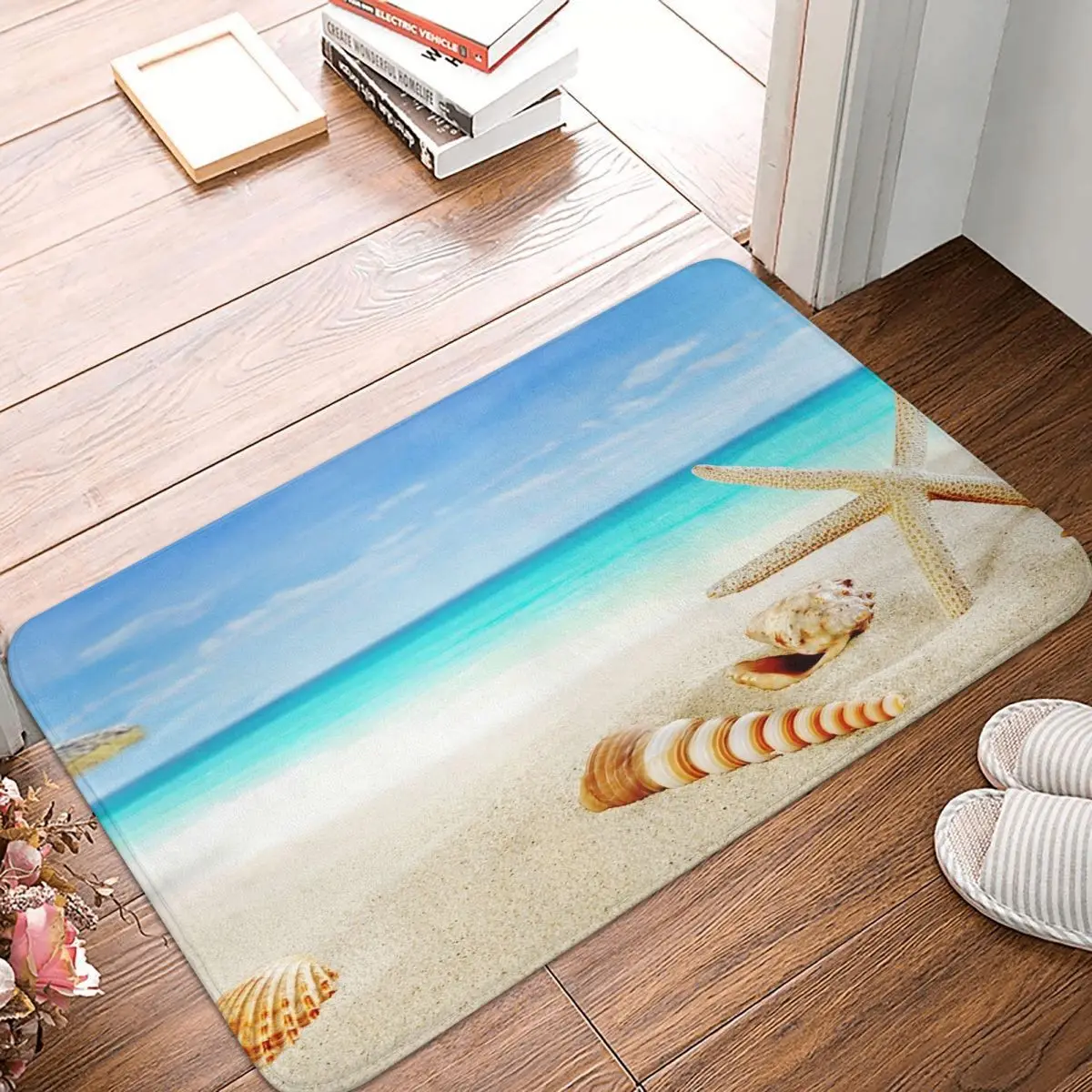 

Sea Stars Starfish Doormat Printed Polyeste Bathroom Entrance Floor Mat Home Rug Door Mat Beach Ocean Anti slip Area Rugs