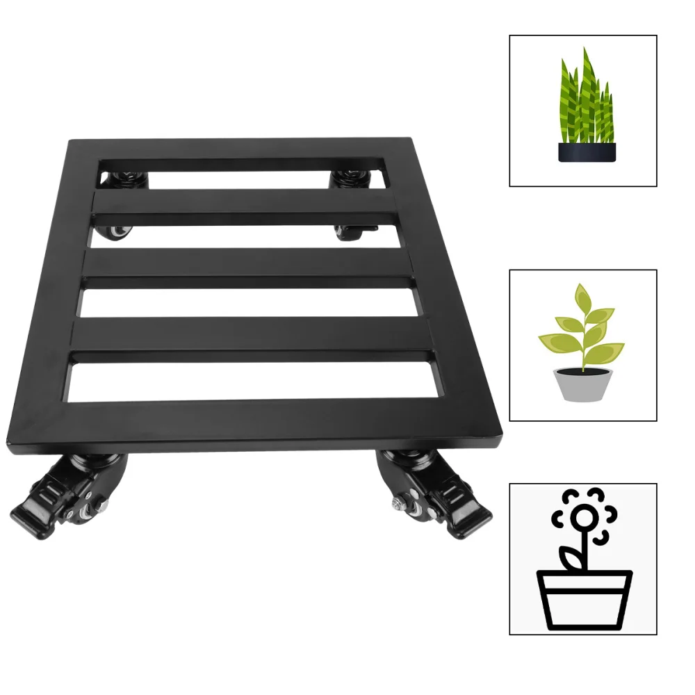 

Square Iron Plant Caddy on Wheels Plant Holder Practical Rolling Tray (Black)
