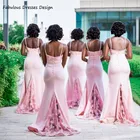 Кружевное платье-Русалка для подружек невесты, розовое длинное платье на бретелях-спагетти с V-образным вырезом, свадебное праздничное платье для женщин, 2021
