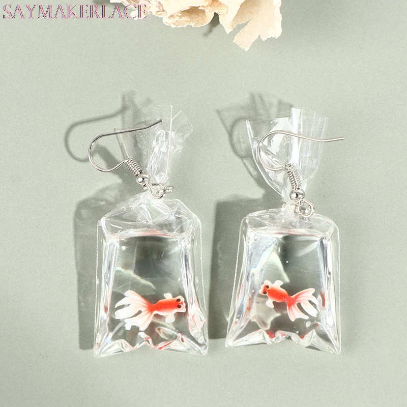 

1Pair Transparent Fish Earrings Pendants Earrings Female Fashion Fish Earring cartoon goldfish earrings