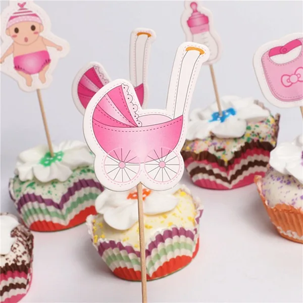 60 шт/партия торт для детского праздника кекс Toppers Для предродовой вечеринки украшения, товары для вечеринки Его мальчик Девочка Синий Розовый игра