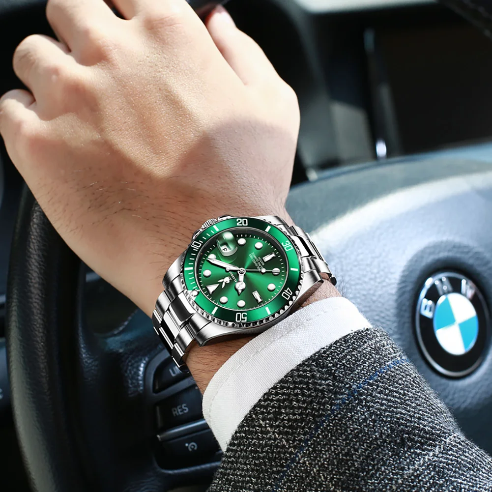 

PLAYBOY Luxury Men Watch Original Green Waterproof Quartz Sports Stainless Steel Rolexable Top Brand Wristwatch Reloj Hombre