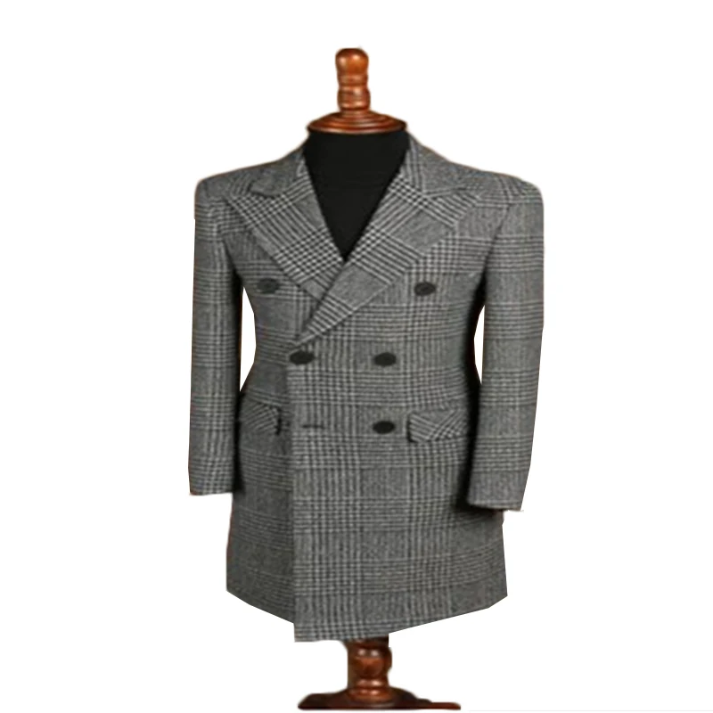 Мужской твидовый костюм в стиле ретро красивый двубортный из твида гусиные лапки