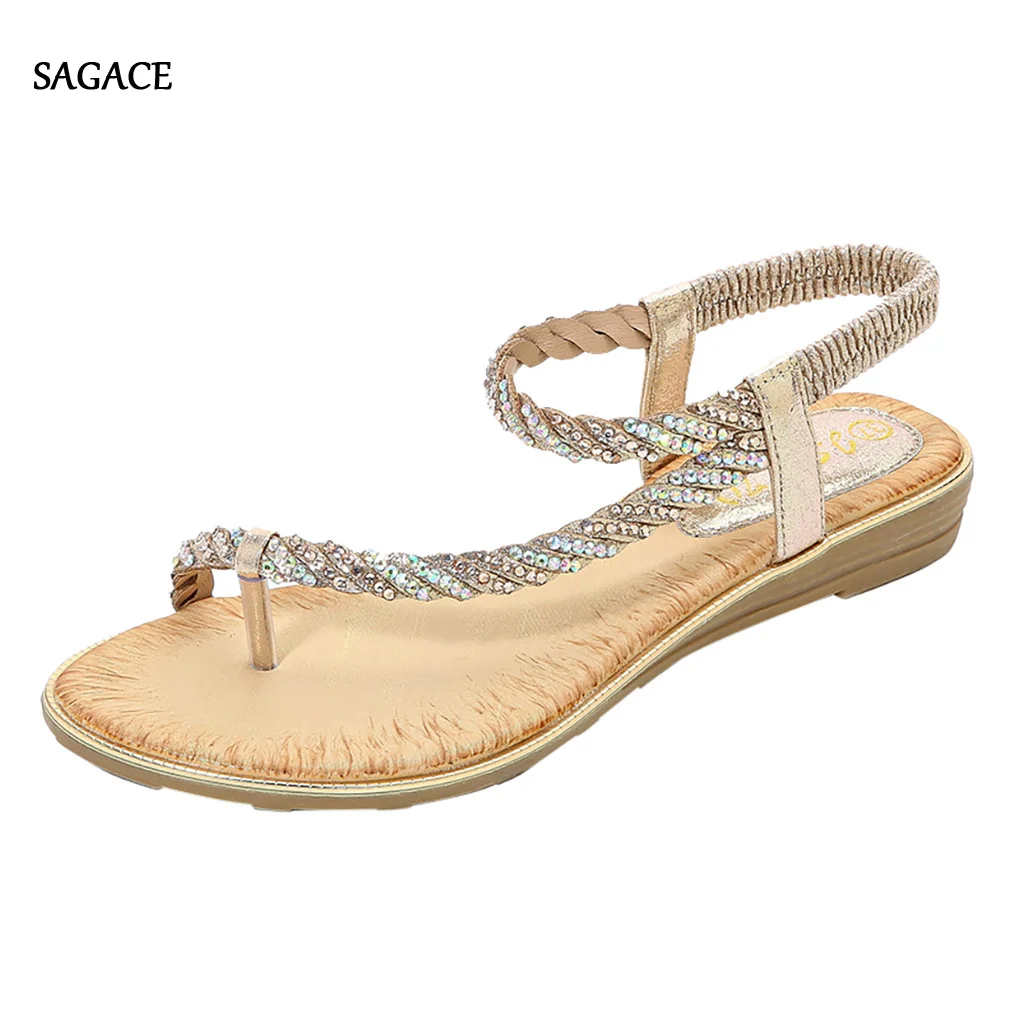 

SAGACE Women Ladies Crystal Casual Wedges Elastic Band Bohemian Beach Shoes Sandals Summer Shoes 2020 Beach Vintage Sandalias