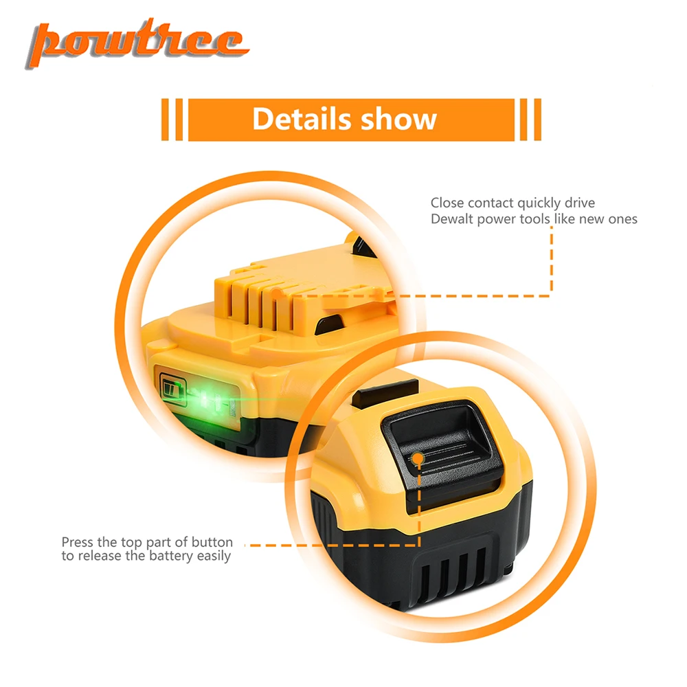 

Powtree For DeWalt 20V 6.0Ah DCB200 MAX Rechargeable Power Tools Battery Replacement DCB181 DCB182 DCB204 DCB101 DCD996DCF885 L3