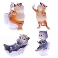 cute funny cat sit on the toilet take a selfie lie in the tub home decoration figurine living room resin craft decor accessories