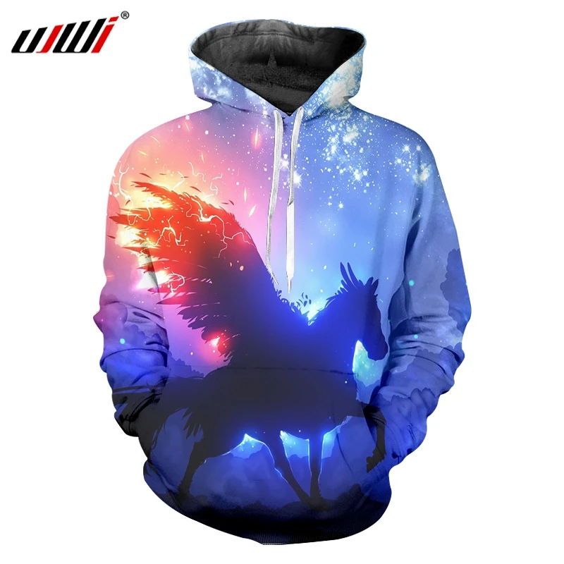 

Мужские толстовки UJWI со Звездной лошадью, свитшот с 3d принтом, классная Толстовка в стиле хип-хоп, новинка, уличная одежда, осенние пальто с капюшоном, мужские спортивные костюмы