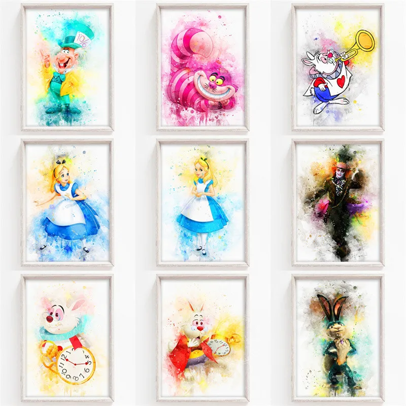 

Disney Alice In Wonderland Prints Diamond Paintings Cartoons Watercolor Poster Wall Art Picture Room Home Decoration